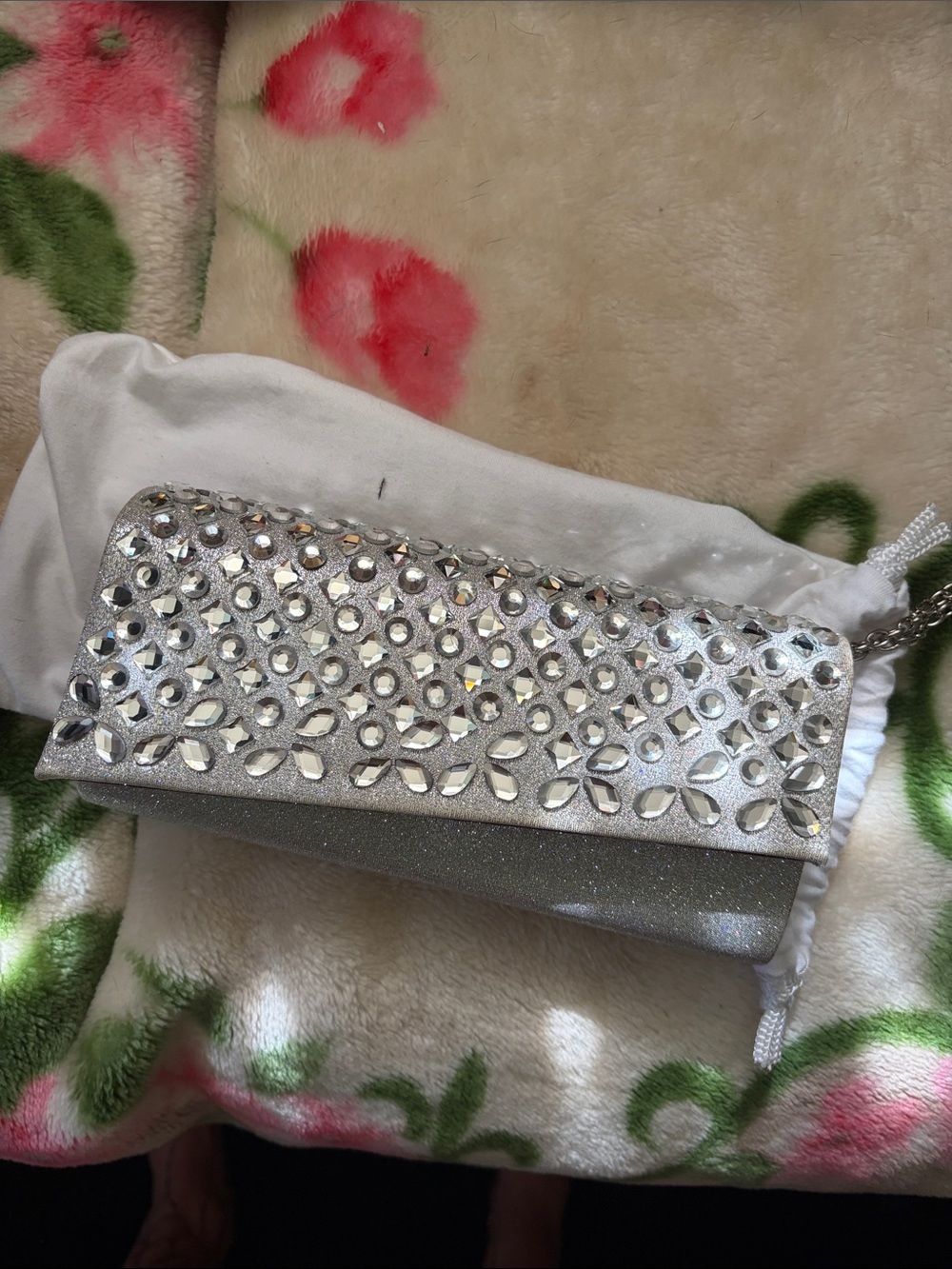 De Blossom Collection Silver Crystal-Studded Evening Clutch